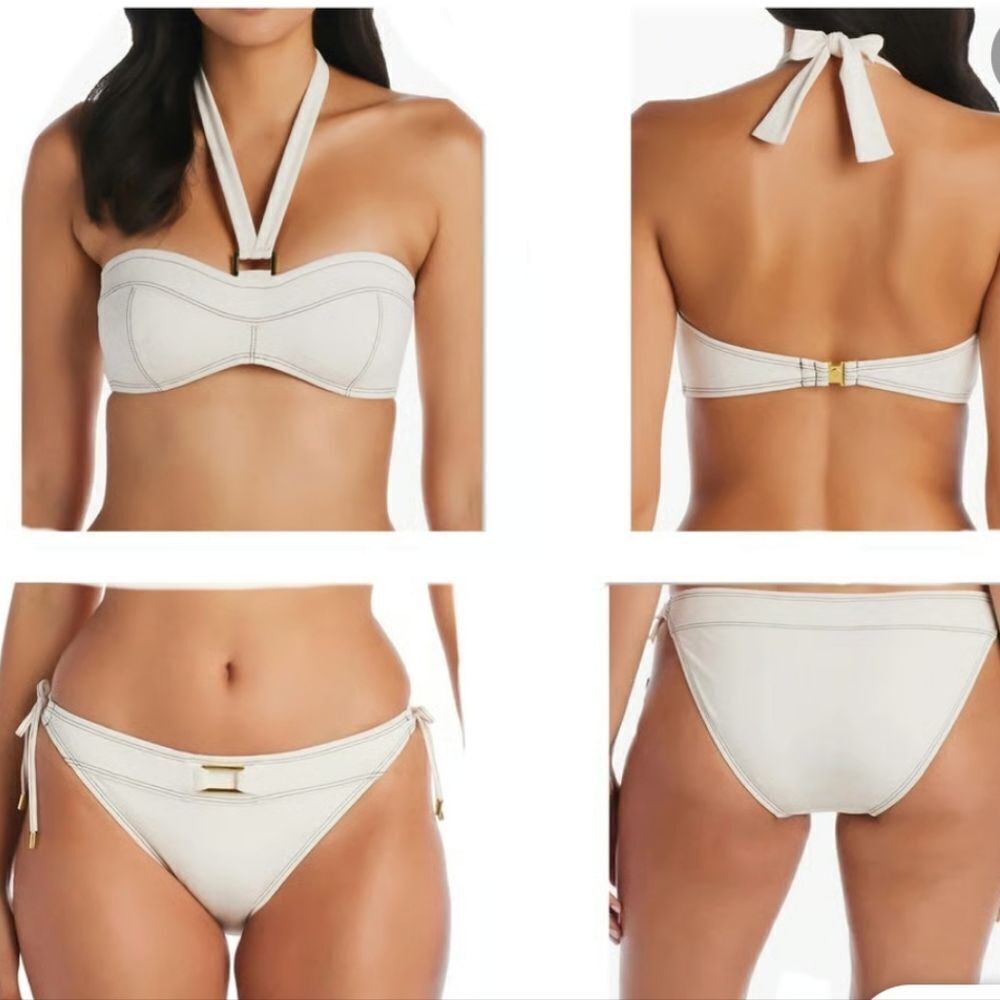 Bleu Rod Beattie Womens Fine Line Halter Bikini Top and Side Ties Bottom Size 10